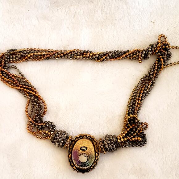 Vintage Multi-strand Black Silver Gold Colored Necklace Faux Pearl, Magnet Clasp - Picture 5 of 6